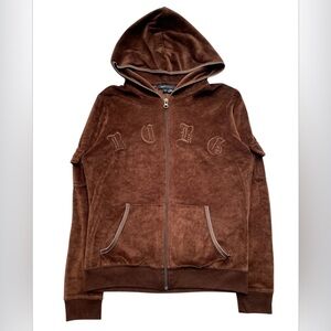 BCBGMaxAzria Brown Boxy Hoodie velour with Relaxed Fit